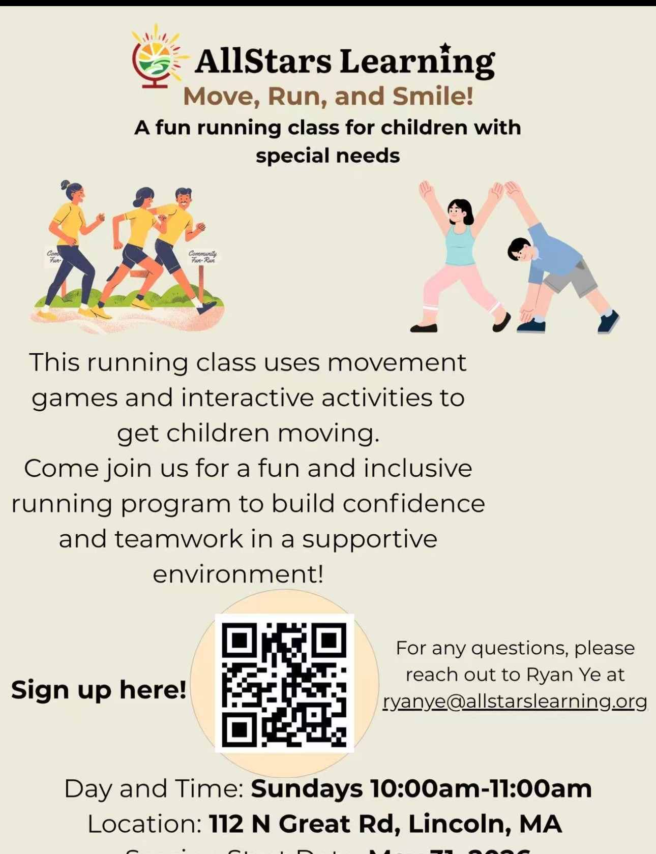 AllStars Learning Move, Run, and Smile event poster